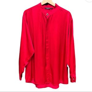 Tempest Red Satin Blouse Button Up Long Sleeve Top.
